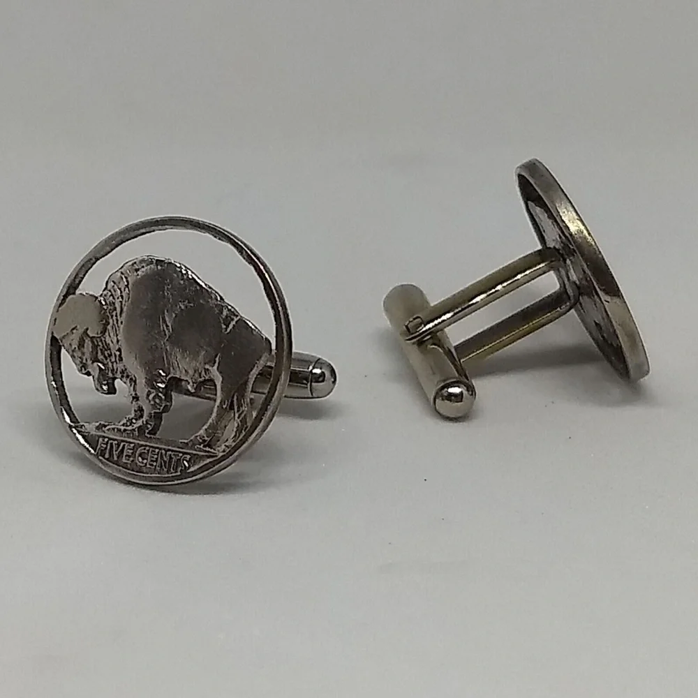 Buffalo Nickel Cut-Out Cufflinks + Tie Pin